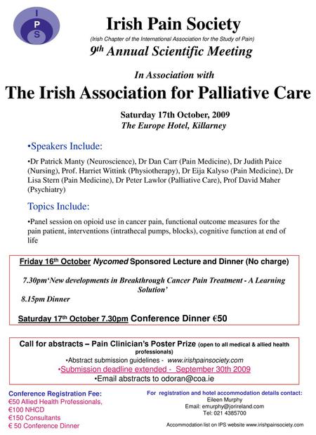 Irish Pain Society The Irish Association for Palliative Care