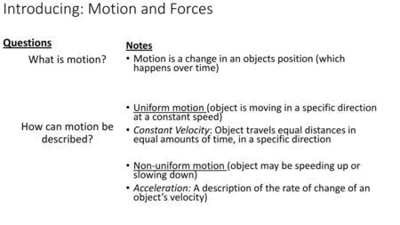 Introducing: Motion and Forces