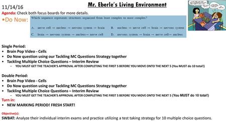 Mr. Eberle’s Living Environment Do Now: