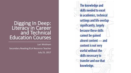 Digging In Deep: Literacy in Career and Technical Education Courses