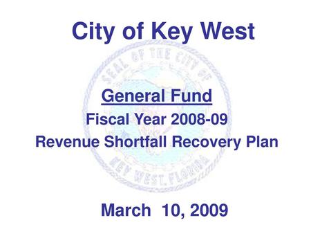 General Fund Fiscal Year Revenue Shortfall Recovery Plan