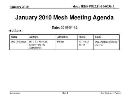 January 2010 Mesh Meeting Agenda