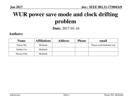 WUR power save mode and clock drifting problem