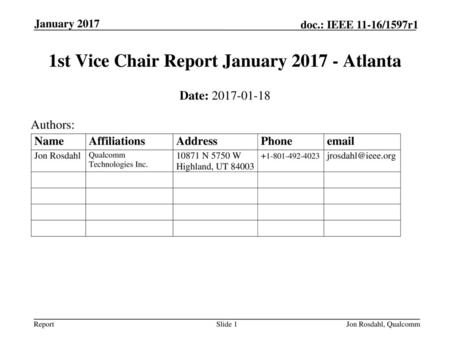 1st Vice Chair Report January Atlanta