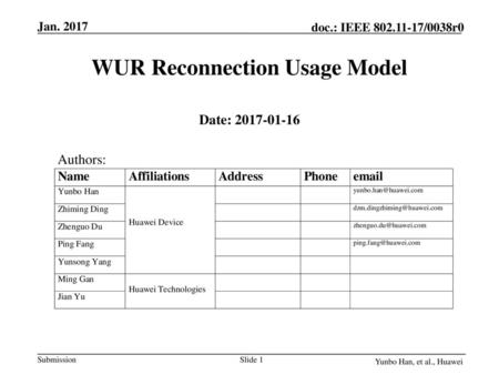 WUR Reconnection Usage Model