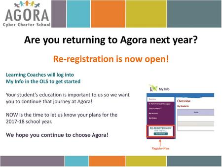 Are you returning to Agora next year? Re-registration is now open!