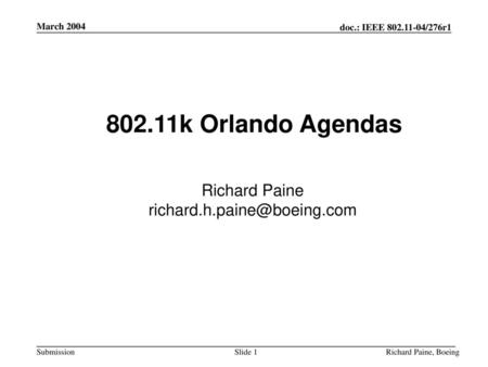 802.11k Orlando Agendas Richard Paine