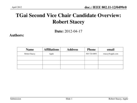 TGai Second Vice Chair Candidate Overview: Robert Stacey