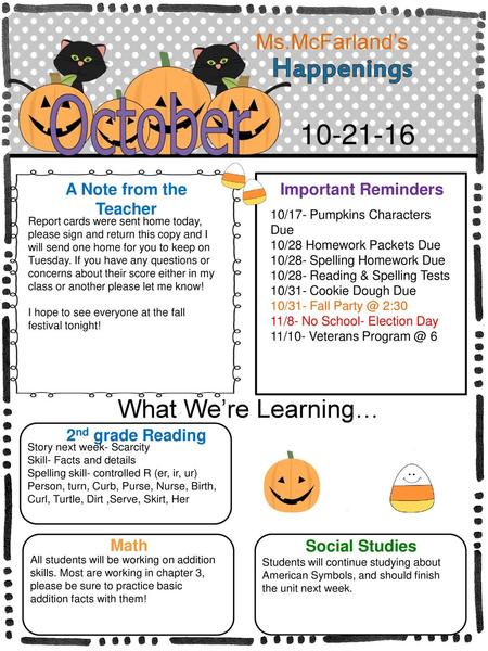 Happenings What We’re Learning… Ms.McFarland’s