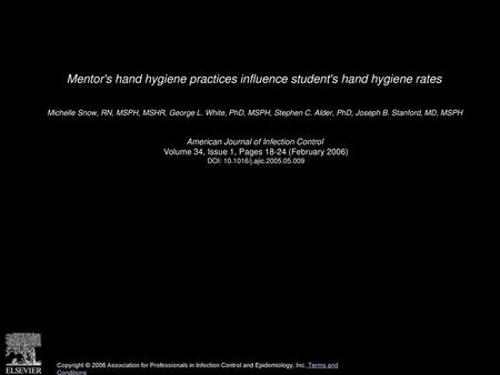 Mentor's hand hygiene practices influence student's hand hygiene rates