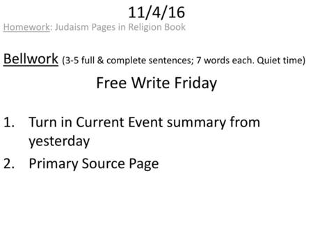 Homework: Judaism Pages in Religion Book