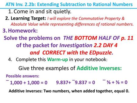 ATN Inv. 2.2b: Extending Subtraction to Rational Numbers