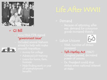 Life After WWII Demand Labor Unions GI Bill