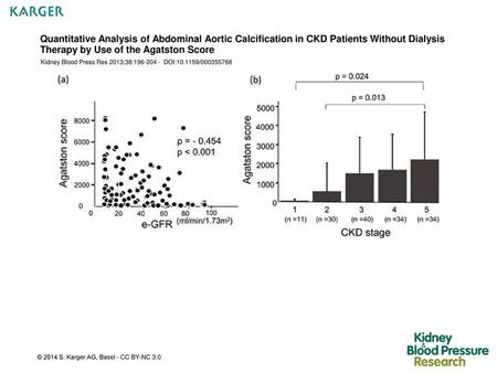 Quantitative Analysis of Abdominal Aortic Calcification in CKD Patients Without Dialysis Therapy by Use of the Agatston Score Kidney Blood Press Res 2013;38:196-204.