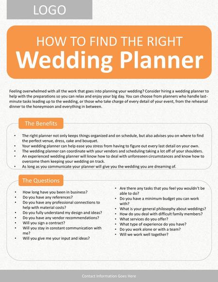 Wedding Planner LOGO HOW TO FIND THE RIGHT The Benefits The Questions