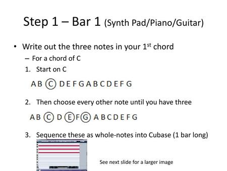 Step 1 – Bar 1 (Synth Pad/Piano/Guitar)