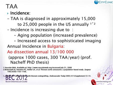 TAA Incidence: – TAA is diagnosed in approximately 15,000