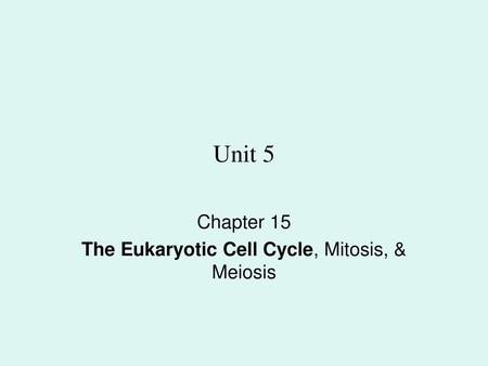 Chapter 15 The Eukaryotic Cell Cycle, Mitosis, & Meiosis