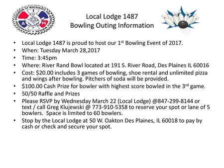 Local Lodge 1487 Bowling Outing Information