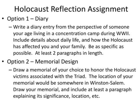 Holocaust Reflection Assignment