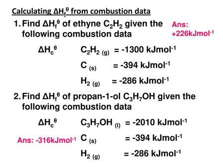 Calculating ΔHfθ from combustion data