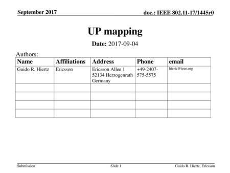 UP mapping Date: Authors: September 2017