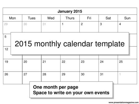 2015 monthly calendar template
