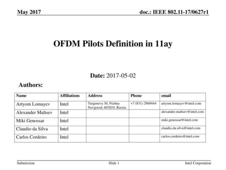 OFDM Pilots Definition in 11ay