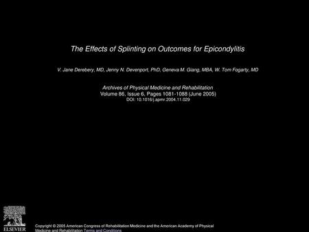 The Effects of Splinting on Outcomes for Epicondylitis