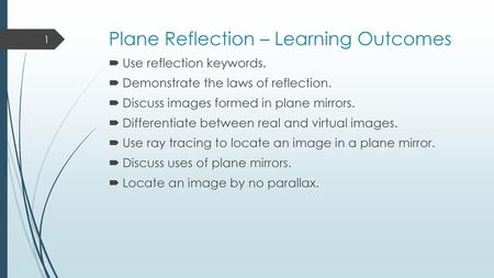 Plane Reflection – Learning Outcomes