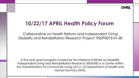 10/22/17 APRIL Health Policy Forum