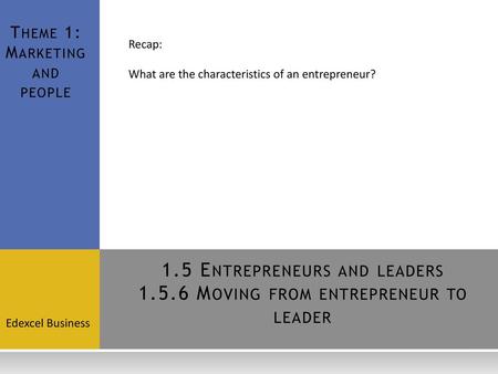 1.5 Entrepreneurs and leaders Moving from entrepreneur to leader