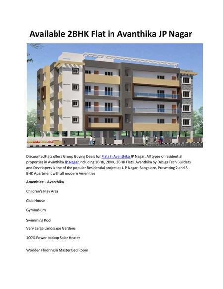 Available 2BHK Flat in Avanthika JP Nagar