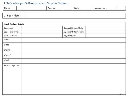 FFA Goalkeeper Self-Assessment Session Planner