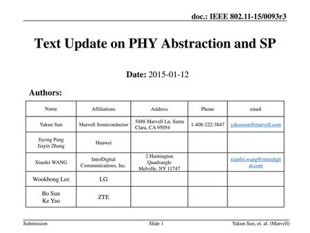 Text Update on PHY Abstraction and SP