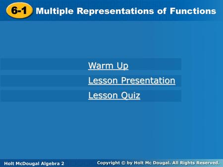 6-1 Multiple Representations of Functions Warm Up Lesson Presentation