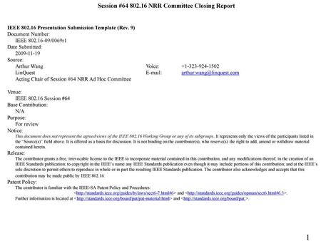 Session # NRR Committee Closing Report