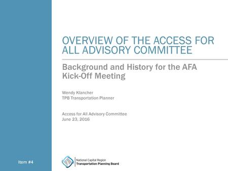 Overview of The Access for All Advisory Committee