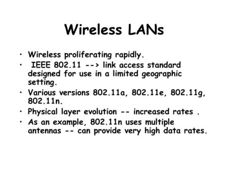 Wireless LANs Wireless proliferating rapidly.