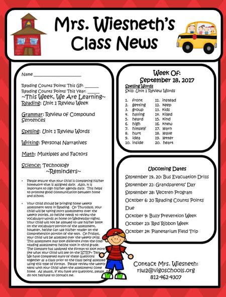 Mrs. Wiesneth’s Class News