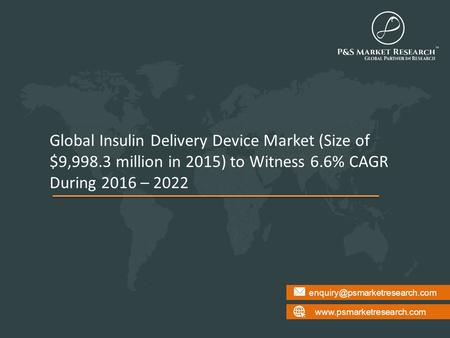 Global Insulin Delivery Device Market (Size of $9,998.3 million in 2015) to Witness 6.6% CAGR During.