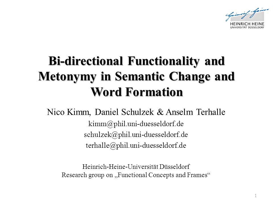 Bi-directional Functionality and Metonymy in Semantic Change and Word  Formation Nico Kimm, Daniel Schulzek & Anselm Terhalle - ppt download