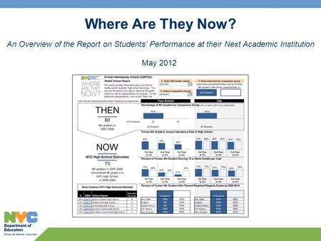 Where Are They Now? An Overview of the Report on Students’ Performance at their Next Academic Institution May 2012.