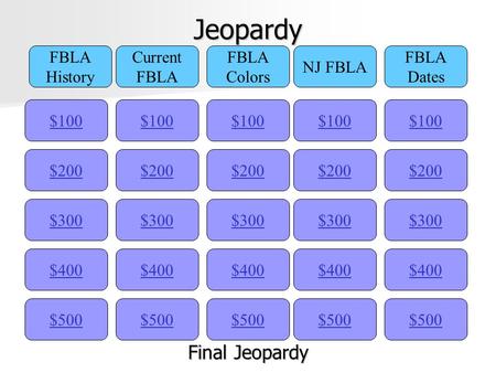 Jeopardy Final Jeopardy FBLA History Current FBLA FBLA Colors NJ FBLA