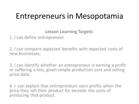 Entrepreneurs in Mesopotamia