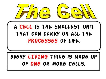 Every LIVING thing is made up of ONE or more cells.