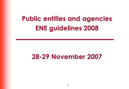 1 Public entities and agencies ENE guidelines 2008 28-29 November 2007.