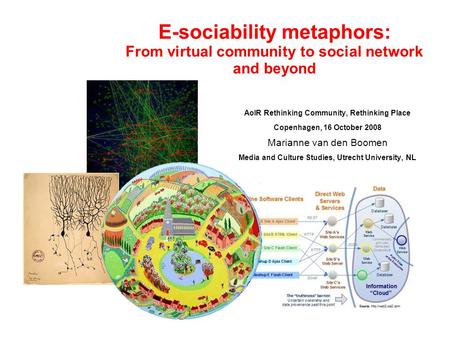 E-sociability metaphors: From virtual community to social network and beyond AoIR Rethinking Community, Rethinking Place Copenhagen, 16 October 2008 Marianne.