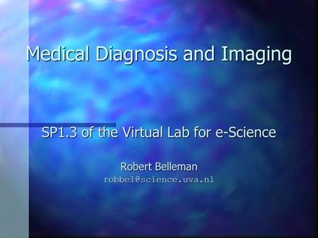 Medical Diagnosis and Imaging SP1.3 of the Virtual Lab for e-Science Robert Belleman