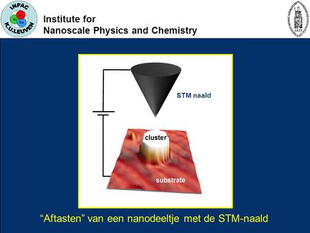 Institute for Nanoscale Physics and Chemistry “Aftasten” van een nanodeeltje met de STM-naald STM naald.